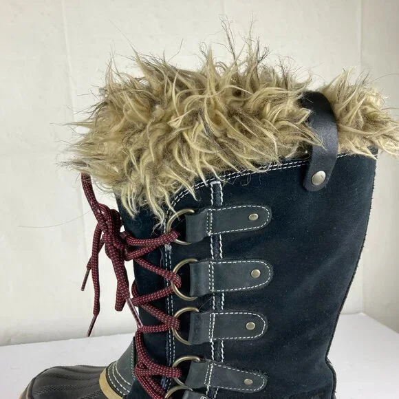 Sorel Joan Arctic Womens Sz 7 Black Suede Leather Tall Winter Snow Boots - Picture 4 of 14